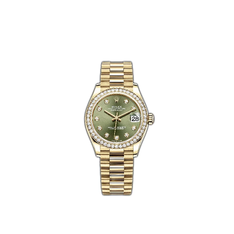 31mm 18k Yellow Gold President Diamond Bezel Olive-Green Diamond Dial