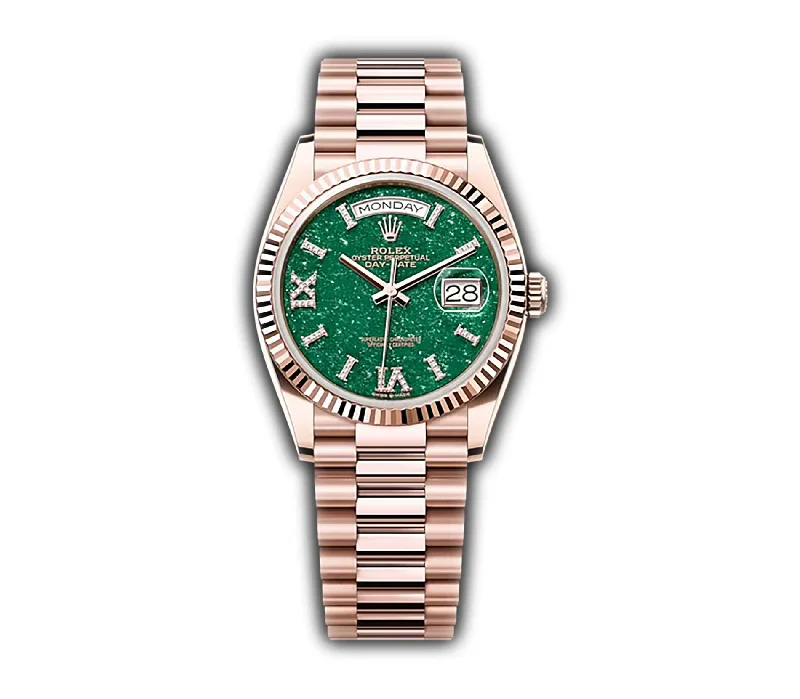 36mm 18k Everose Gold President Green Aventurine Diamond Dial