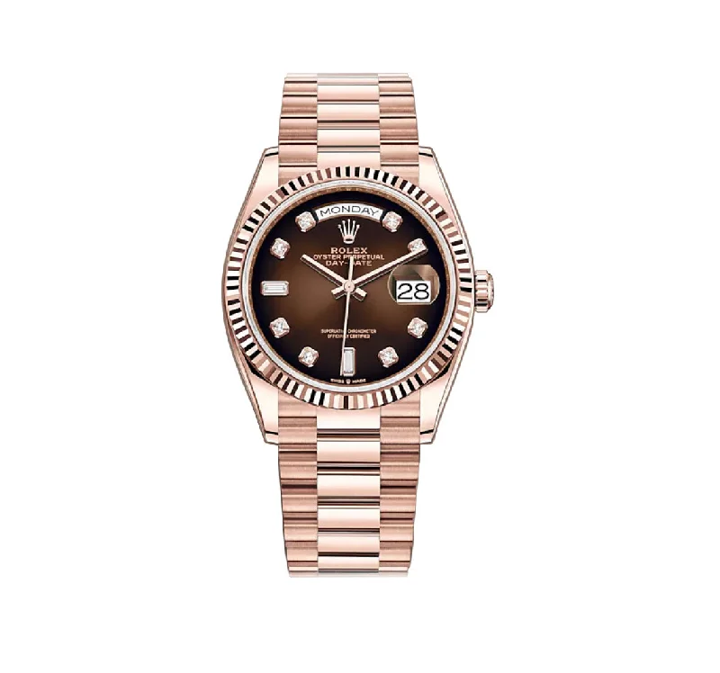 36mm 18k Everose Gold President Brown Ombré Baguette Diamond Dial