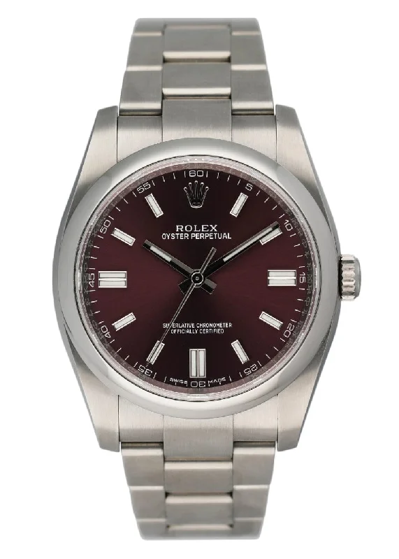 Rolex Oyster Perpetual 116000 Grape Dial Steel Mens Watch Box Papers