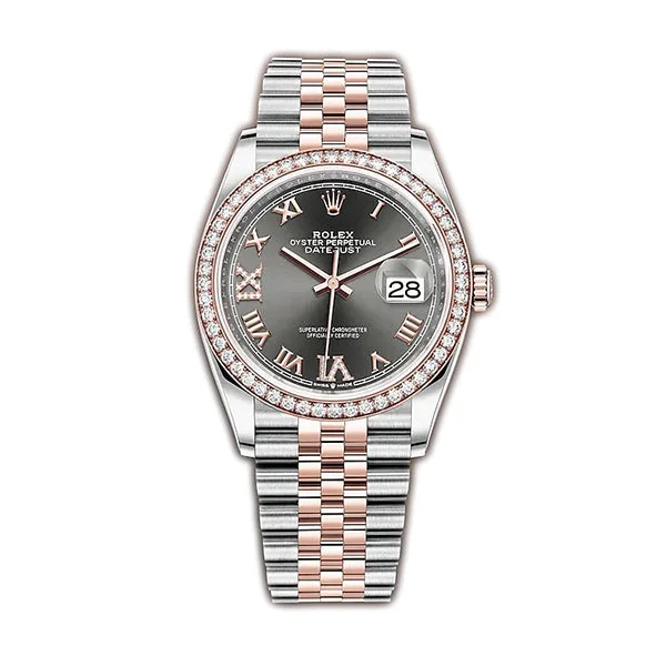 36mm Steel & Everose Gold Diamond Bezel Slate Diamond VI & IX Dial Jubilee