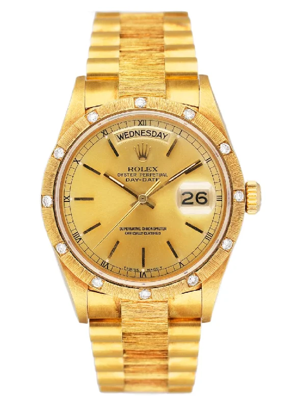 Rolex Day Date 18108 Diamond18K Yellow Gold Bark Finish Mens Watch