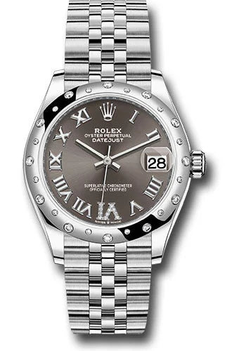 Rolex Steel and White Gold Datejust 31 Watch - Domed 24 Diamond Bezel - Dark Grey Roman Diamond 6 Dial - Jubilee Bracelet 278344RBR dkgdr6j