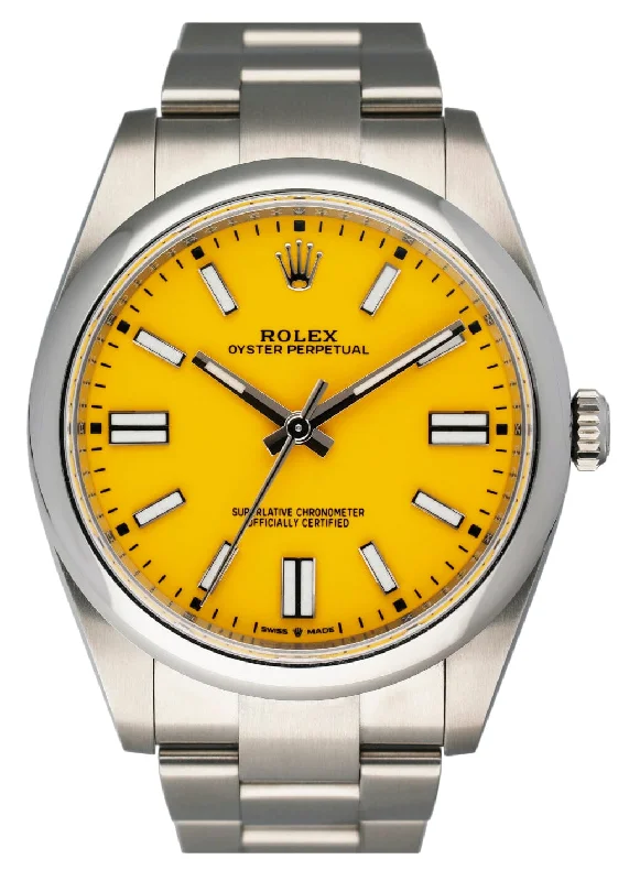 Rolex Oyster Perpetual 124300 Yellow Dial Mens Watch Box & Papers