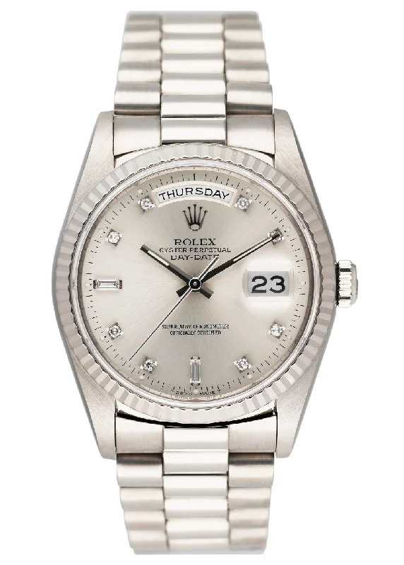 Rolex Day Date 18239 President 18K White Gold Diamond Dial Mens Watch