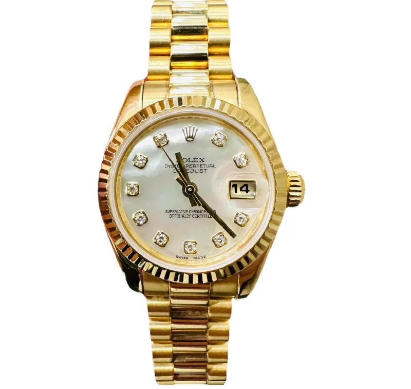 Rolex Datejust President 179178 18k Yellow Gold Factory Diamond Mother Of Pearl Dial