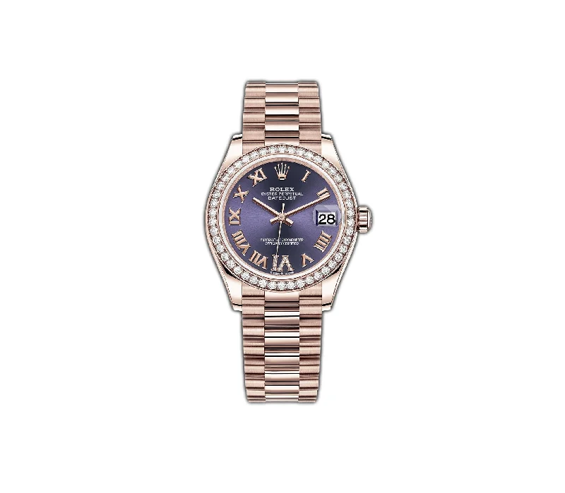 31mm 18k Everose Gold President Diamond Bezel Aubergine Roman Diamond Dial