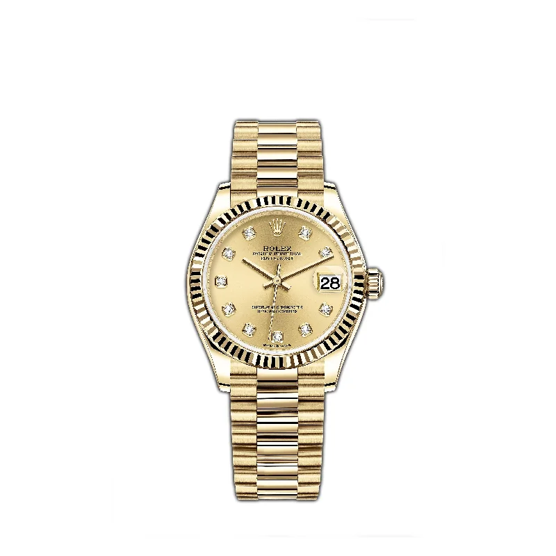 31mm 18k Yellow Gold Champagne Diamond Dial President Bracelet