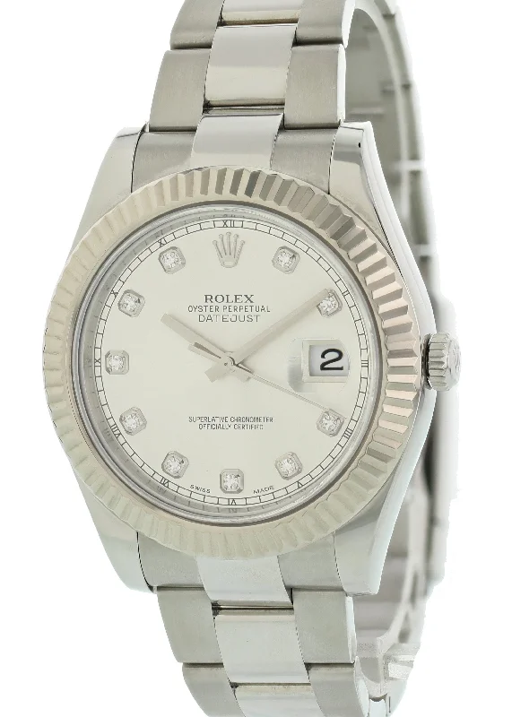 Rolex Oyster Perpetual Datejust ll 116334 Diamond Dial Mens Watch Papers