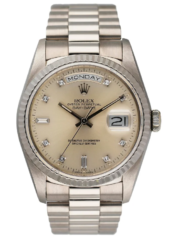 Rolex Day Date 18239 18K White Gold Diamond Dial Mens Watch