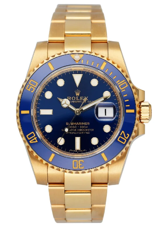 Rolex Submariner 116618LB Blue Dial 18K Yellow Gold Mens Watch Box & Papers