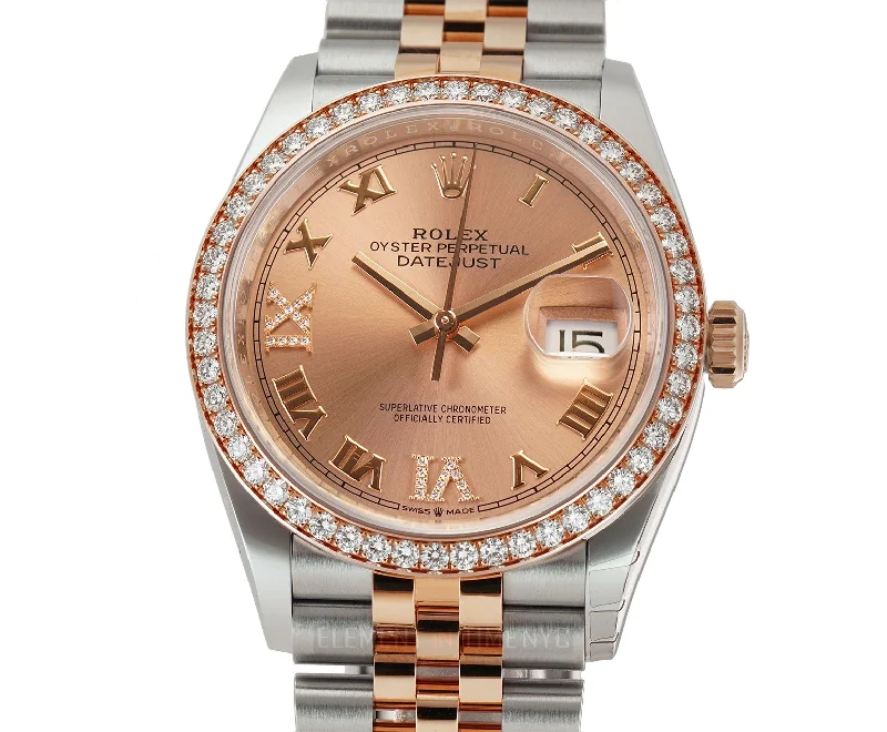 36mm Steel & Everose Gold Diamond Bezel Rose Diamond VI & IX Dial Jubilee