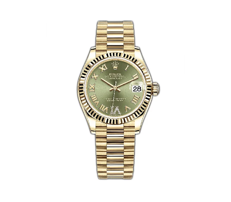 31mm 18k Yellow Gold Olive Green Roman Diamond Dial President Bracelet