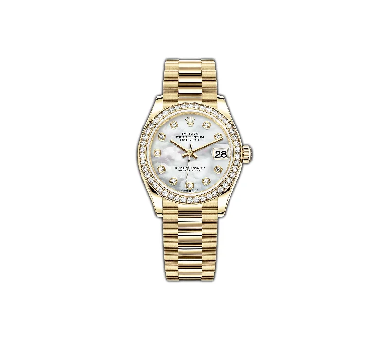 31mm 18k Yellow Gold President Diamond Bezel White MOP Diamond Dial