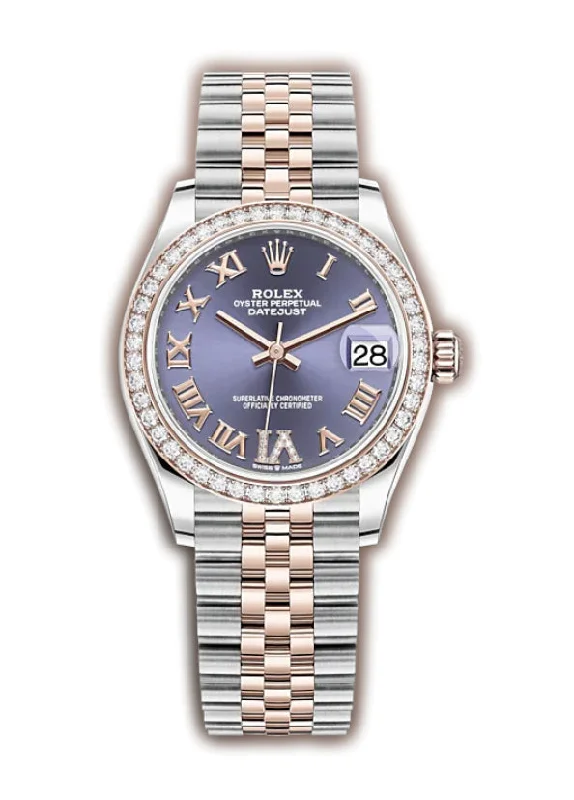 31mm Steel & Everose Gold Diamond Bezel Aubergine Roman Diamond VI Dial Jubilee Bracelet