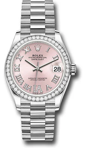 Rolex White Gold Datejust 31 Watch - Diamond Bezel - Pink Diamond Roman Dial - President Bracelet 278289rbr pdr6p