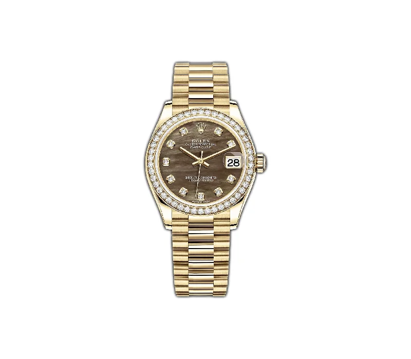 31mm 18k Yellow Gold President Diamond Bezel Black MOP Dial