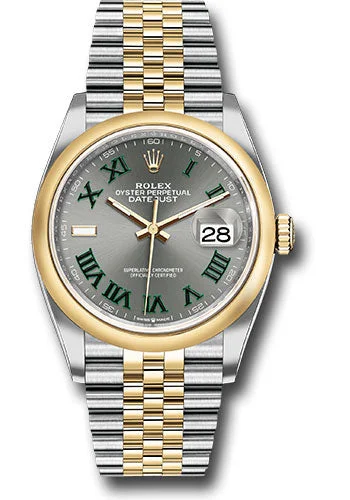 Rolex Yellow Rolesor Datejust 36 Watch - Domed Bezel - Slate Roman Dial - Jubilee Bracelet - 126203 slgrj