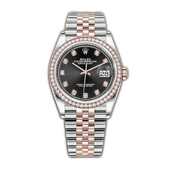 36mm Steel & Everose Gold Diamond Bezel Black Diamond Dial Jubilee