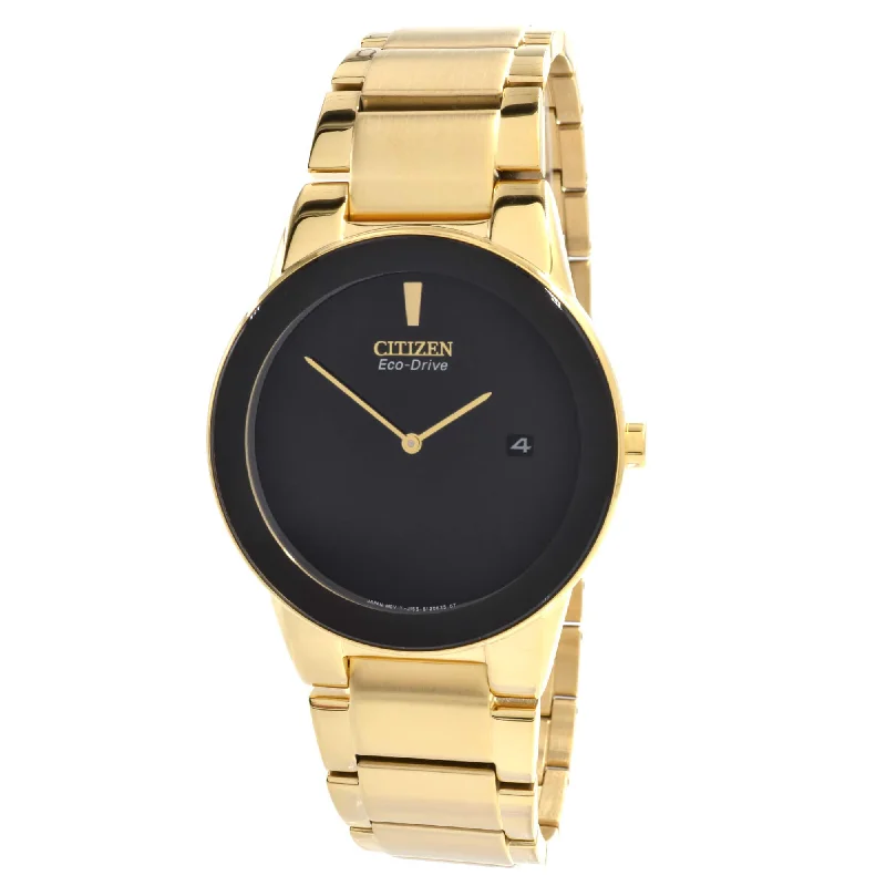 Citizen AU1062-56E Men's Axiom Eco-Drive Black Dial Gold Plated Steel Bracelet Watch