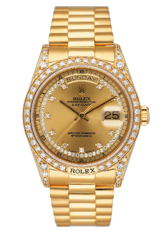 Rolex Day Date 18138 Diamond Dial 18K Yellow Gold Mens Watch