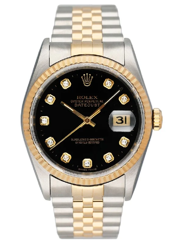 Rolex Datejust 16233 Diamond Black Dial Two Tone Mens Watch