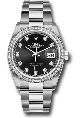 Rolex Steel Datejust 36 Watch - Diamond Bezel - Black Diamond Dial - Oyster Bracelet - 126284RBR bkdo