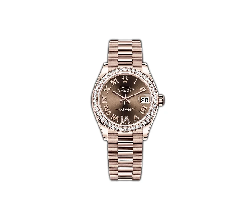 31mm 18k Everose Gold President Diamond Bezel Chocolate Roman Diamond Dial