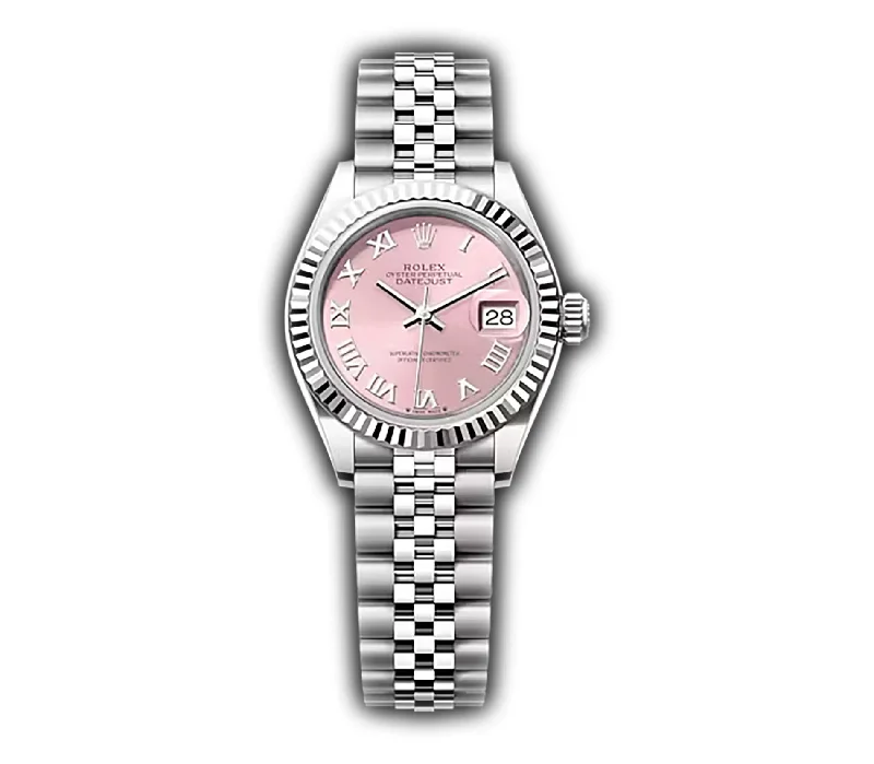 28mm Stainless Steel Pink Roman Dial 18k Fluted Bezel Jubilee Bracelet