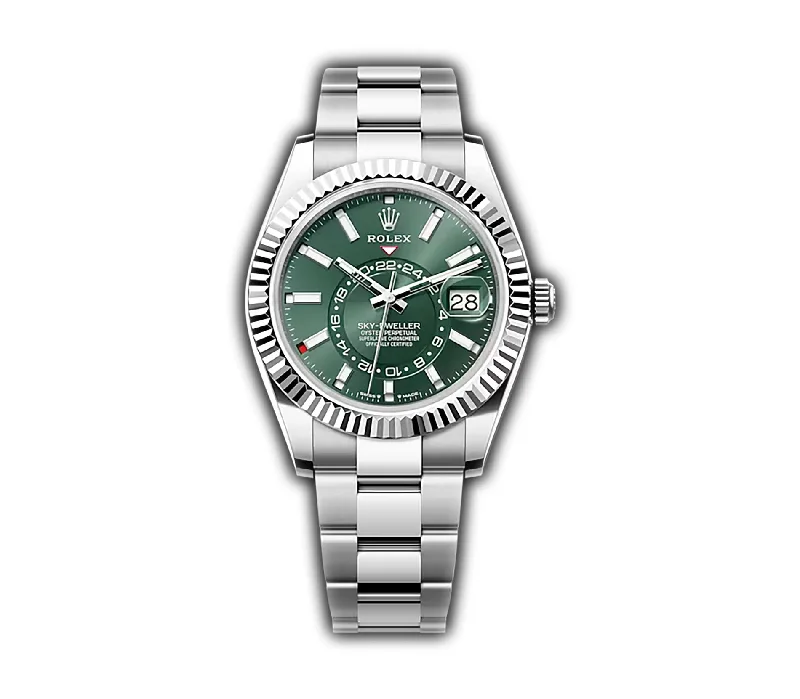 42mm Stainless Steel Green Dial 18k Fluted Bezel Oyster Bracelet