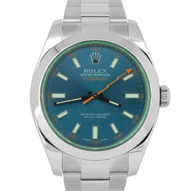 2024 CPO Rolex Milgauss Z-Blue Green Crystal 40mm 116400 GV Steel Watch BOX