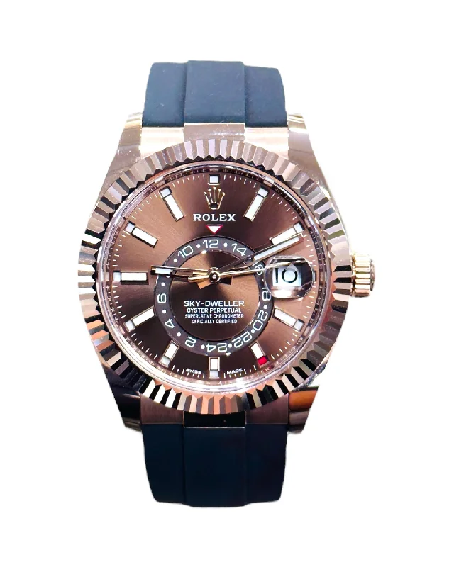 Rolex Sky-Dweller 326235 18K EverRose Gold Chocolate Dial 42 OysterFlex Box And Papers Unworn