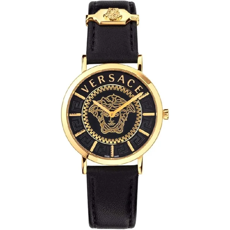 Versace Essential Ladies Black Gold Watch VEK400421