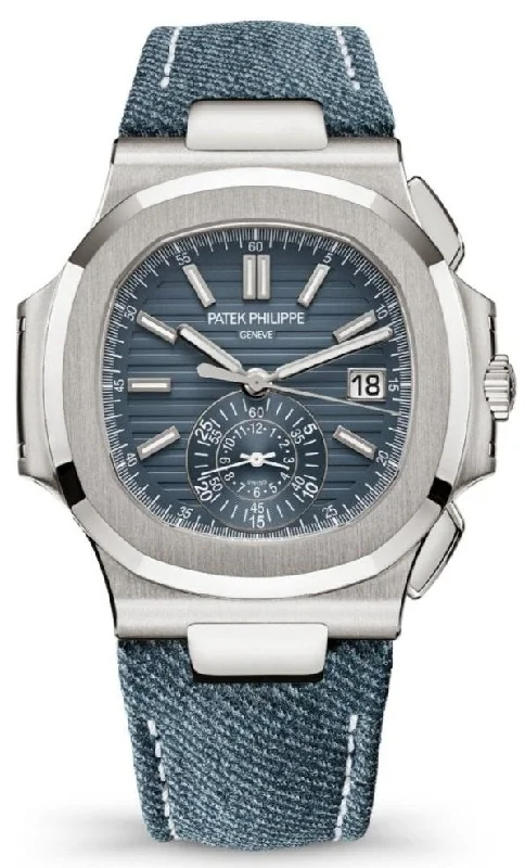 Patek Philippe Nautilus Flyback Chronograph White Gold Blue-Gray Dial 5980/60G