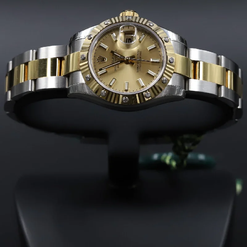 Rolex<br>179313 Datejust 26 18k/SS Champagne Index Dial Diamond Bezel