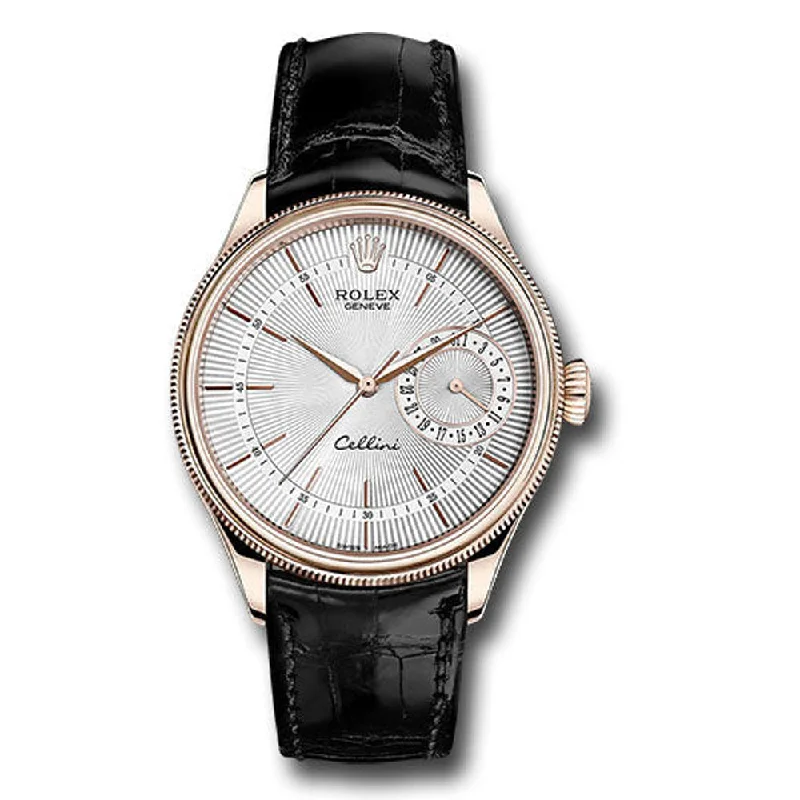 Rolex Cellini Date Watch - Everose - Silver Dial - Black Leather Strap - Style No: 50515 sbk