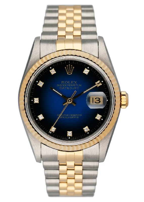 Rolex Datejust 16233 Blue Vignette Diamond Dial Mens Watch