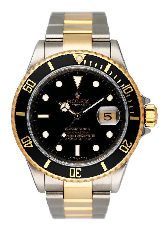 Rolex Submariner Date 16613 Black Dial Engraved Rehaut Mens Watch