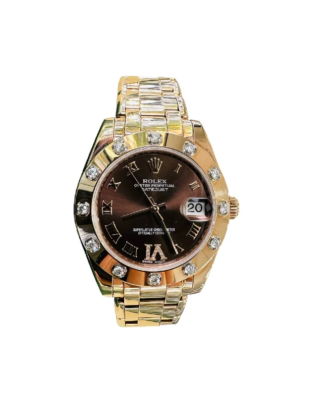 Rolex Lady-Datejust Pearlmaster 81315 18K Rose Gold 34 Factory Chocolate Dial Factory 12 Diamond Bezel Box & Papers PreOwned