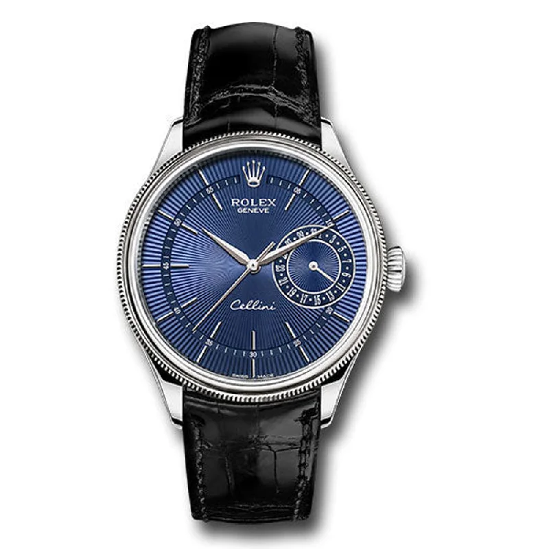 Rolex Cellini Date Watch - White Gold - Blue Dial - Black Leather Strap - Style No: 50519 blbk