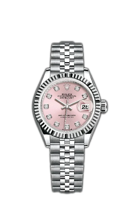 28mm Steel Pink Diamond Dial Fluted Bezel Jubilee