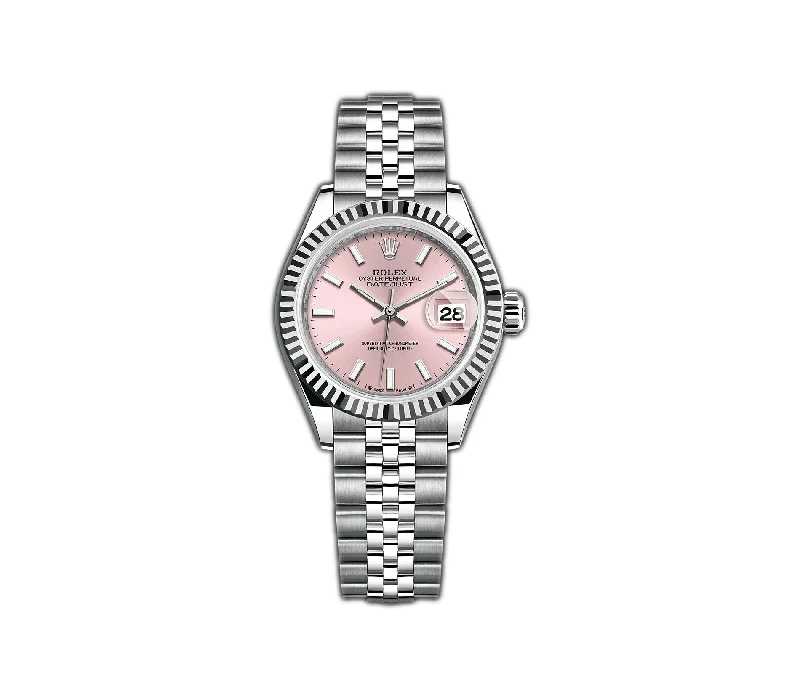 28mm Stainless Steel Pink Index Dial 18k Fluted Bezel Jubilee Bracelet