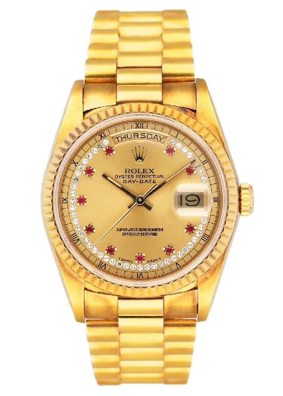 Rolex Day Date 18238 Ruby Diamond Dial Mens Watch