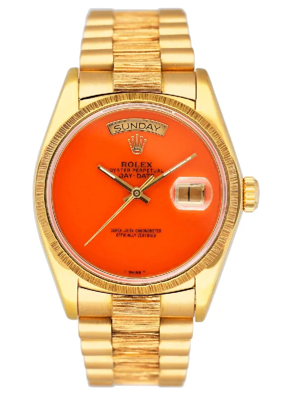 Rolex Day Date 18078 Coral Dial Bark Finish Mens Watch