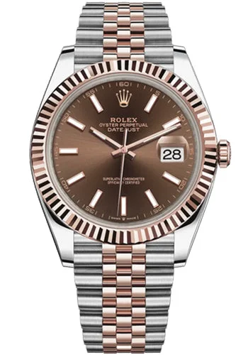 Rolex Datejust 41 Rose Gold/Steel Chocolate Index Dial Fluted Bezel Jubilee Bracelet 126331