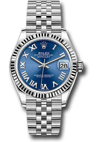 Rolex Steel and White Gold Datejust 31 Watch - Fluted Bezel - Blue Roman Dial - Jubilee Bracelet 278274 blrj