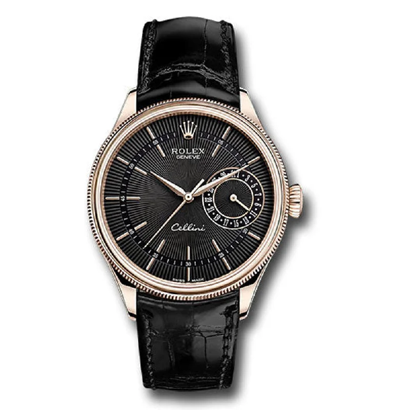 Rolex Cellini Date Watch - Everose Gold - Black Dial - Black Leather Strap - Style No: 50515 bkbk