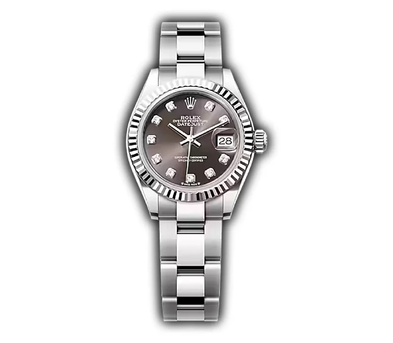 28mm Stainless Steel Dark Grey Diamond Dial 18k Fluted Bezel Oyster Bracelet