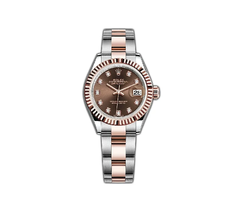 28mm Steel and 18k Everose Gold Chocolate Diamond Dial Oyster