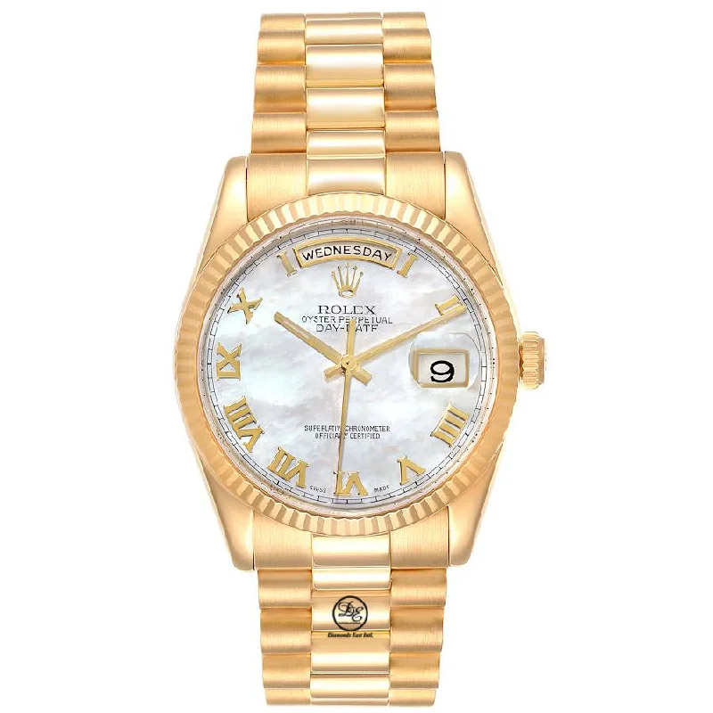 Rolex Day-Date President 118238 Yellow Gold Factory Original Mother of Pearl Gold Roman Dial Box and Papers PreOwned